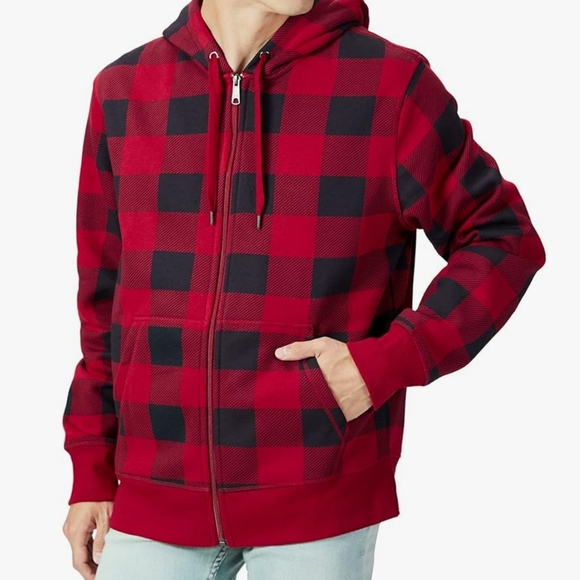 Red/black Buffalo plaid Full-Zip Hooded Fleece Sweatshirt - Picture 5 of 5
